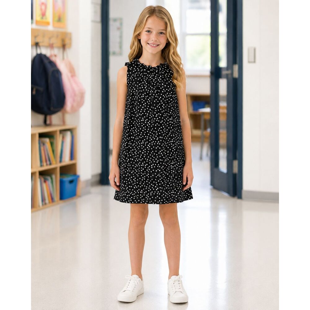 GapKids Girls Black White Polka Dot Dress Size M 8 Ruffle Neck School Party